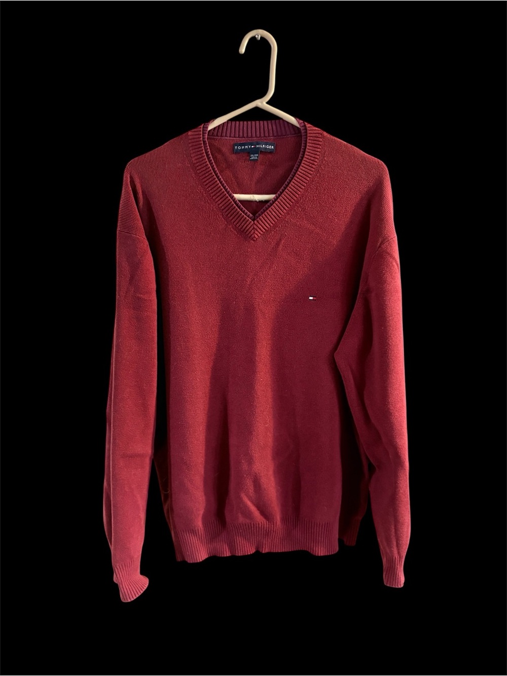 VTG Men's TOMMY HILFIGER V-Neck burgundy and purple Pullover Sweater Size XXL